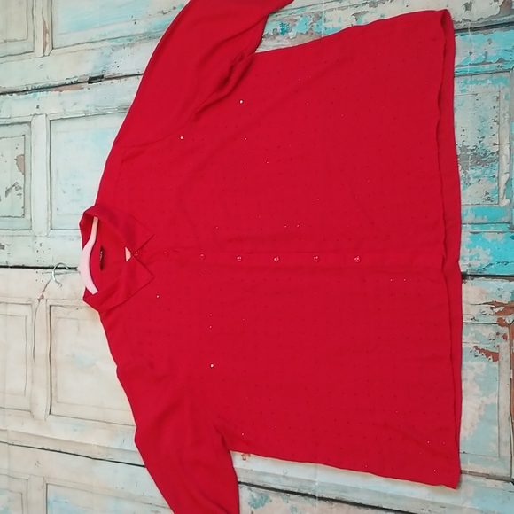 GEORGE Red Button Down w/ Rhinestones, Long Sleeve Collared Blouse: Women 2X/3X